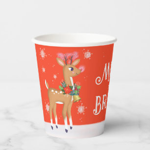 Merry and Bright Rudolph Reindeer Red Paper Cups