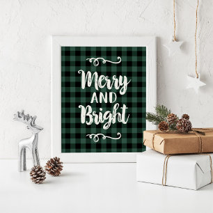 Merry and Bright Rustic Pine Plaid Holiday Wall Poster