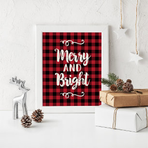 Merry and Bright Rustic Red Plaid Holiday Wall Poster