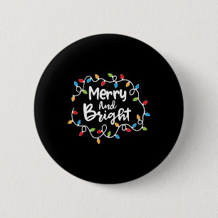 Merry And Bright Santa Christmas Xmas Lights Pajam 6 Cm Round Badge