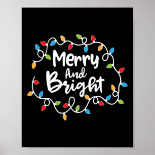 Merry And Bright Santa Christmas Xmas Lights Pajam Poster