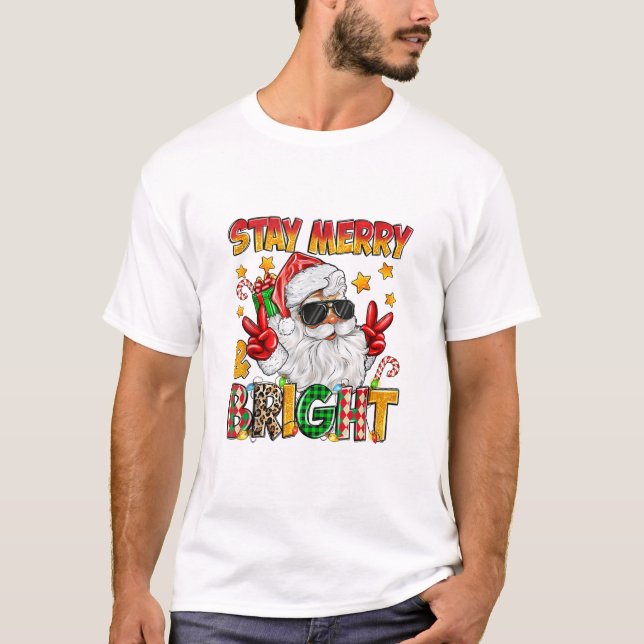 Merry And Bright Santa Claus T-Shirt (Front)