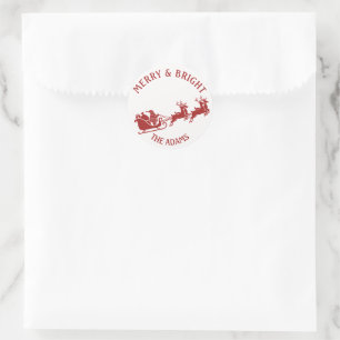 Merry and Bright Santa Sleigh Christmas  Classic Round Sticker