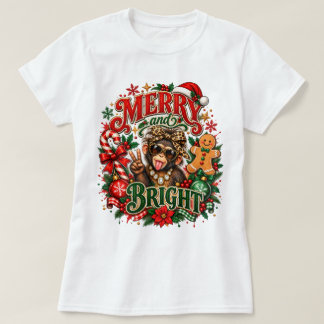 Merry and Bright Sassy Monkey Christmas Shirt, Cut T-Shirt