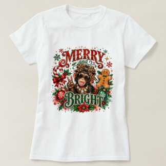 Merry and Bright Sassy Monkey Christmas Shirt, Cut T-Shirt