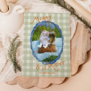 Merry and Bright Scallop Frame Photo Holiday Card