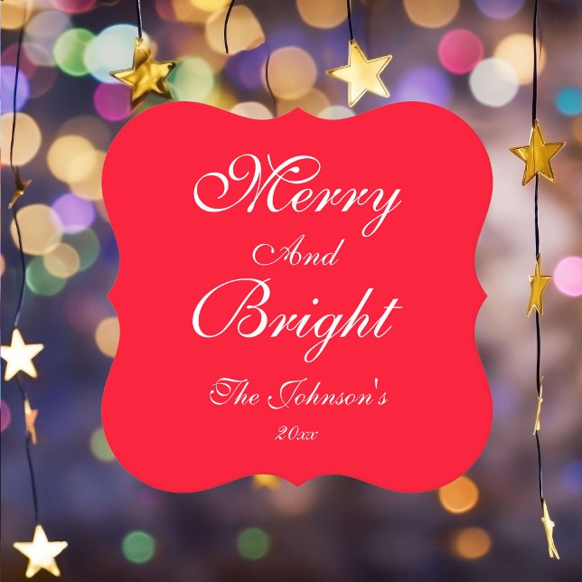 Merry And Bright Script Name Cute Red Christmas  Paper Coaster (Merry and Bright red paper coaster to induce a festive mood.)