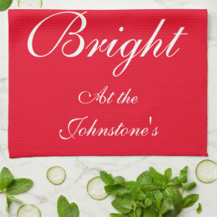 Merry And Bright Script Name Stylish Red Christmas Tea Towel