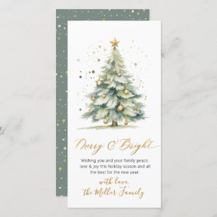 Merry and Bright Script Non Photo Christmas Tree Holiday Card