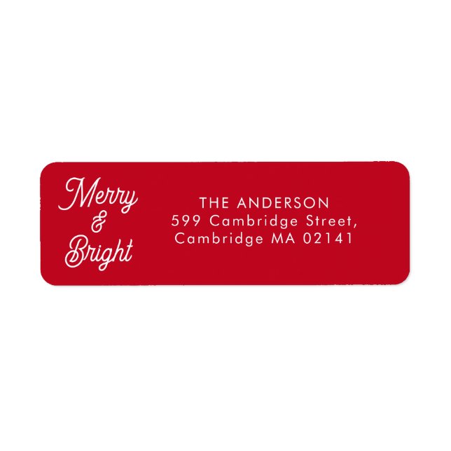 Merry and Bright Script Red Return Address Label (Front)