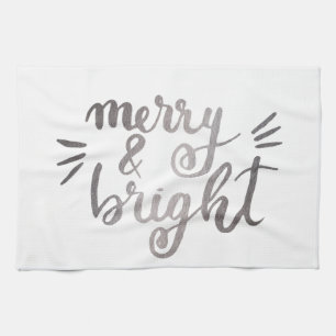 Merry and bright - silver tea towel