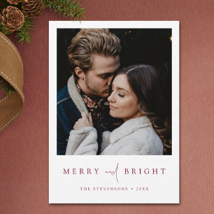 Merry and Bright Simple Elegant Photo Christmas Holiday Card