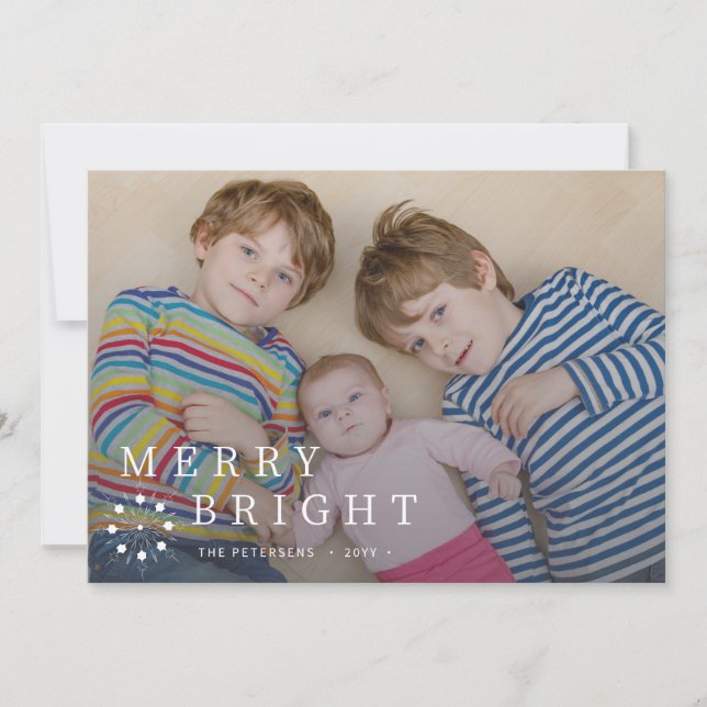 Merry and Bright simple minimal photo Christmas Holiday Card (Front)