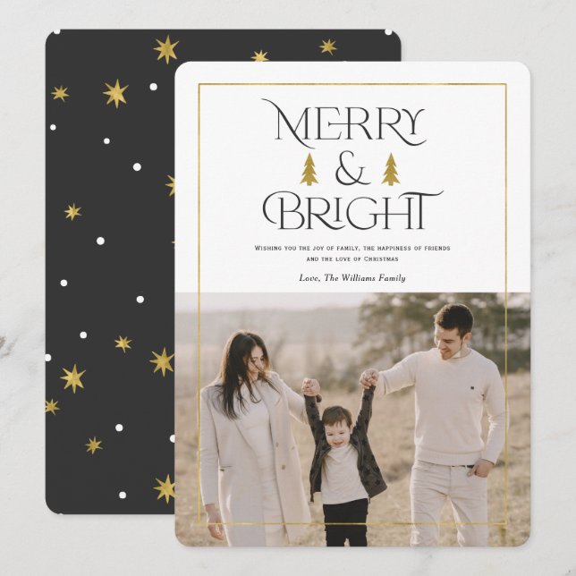 Merry and bright, simple modern Christmas photo Holiday Card (Front/Back)