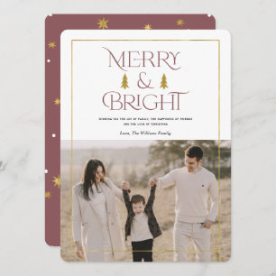 Merry and bright, simple modern dusty rose x'mas holiday card