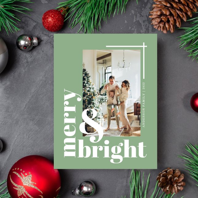 Merry and Bright Simple Photo Christmas Holiday Postcard (Creator Uploaded)
