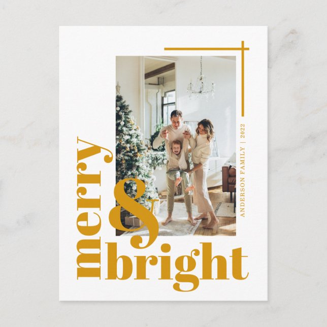 Merry and Bright Simple Photo Christmas Postcard (Front)