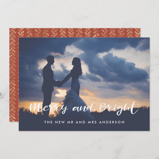 Merry and Bright Simple Photo Overlay Holiday Card (Front/Back)