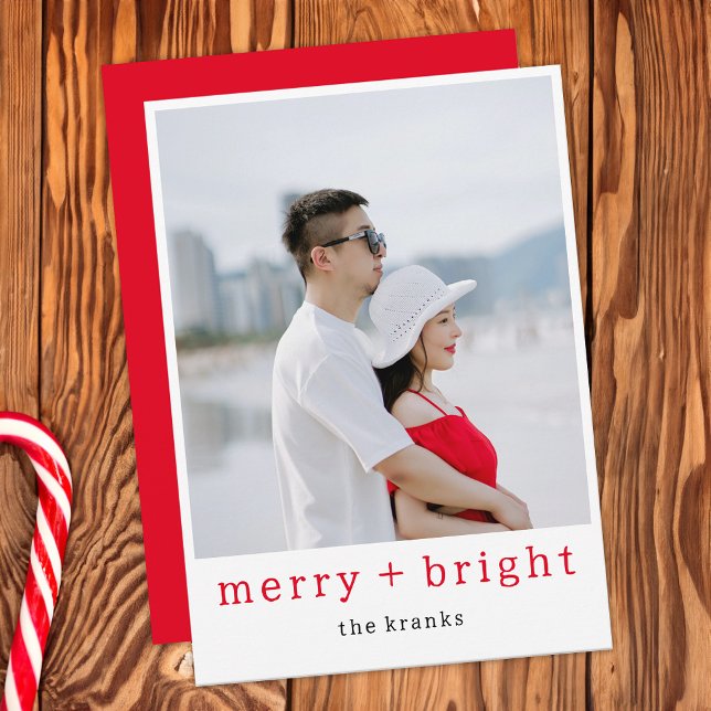 Merry and Bright Simply Red Flat Holiday Card (Creator Uploaded)