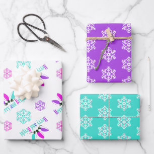 Merry and Bright Snowflake Christmas Wrapping Paper Sheet