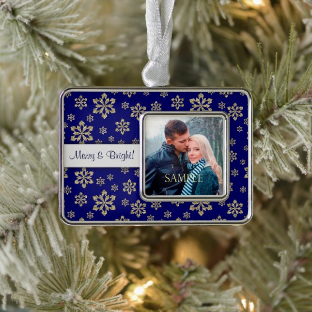 Merry and Bright Snowflake Template Silver Plated Framed Ornament (Tree)