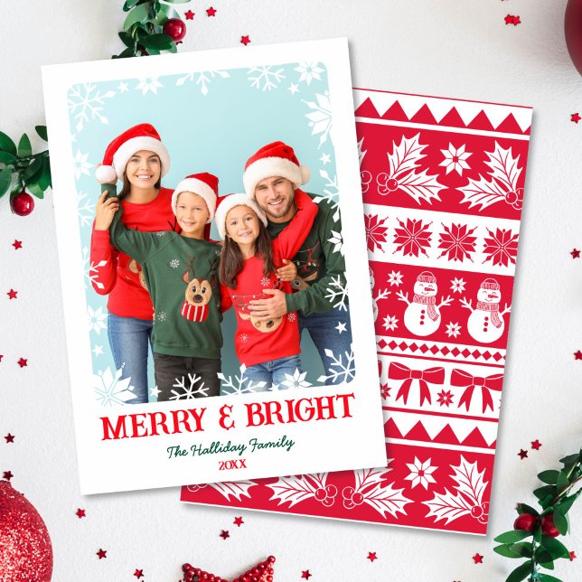 Merry and Bright Snowflakes 1 Photo Christmas Holiday Card (Merry and Bright Snowflakes 1 Photo Christmas Holiday Card)