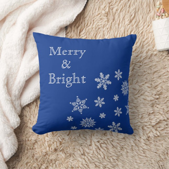 Merry and Bright Snowflakes Blue Christmas    Cushion (Blanket)