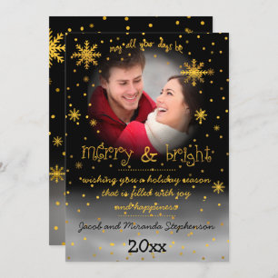 Merry and Bright Snowflakes Photo Holiday Greeting