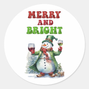 Merry and Bright Snowman Classic Round Sticker
