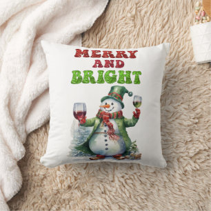 Merry and Bright Snowman  Cushion