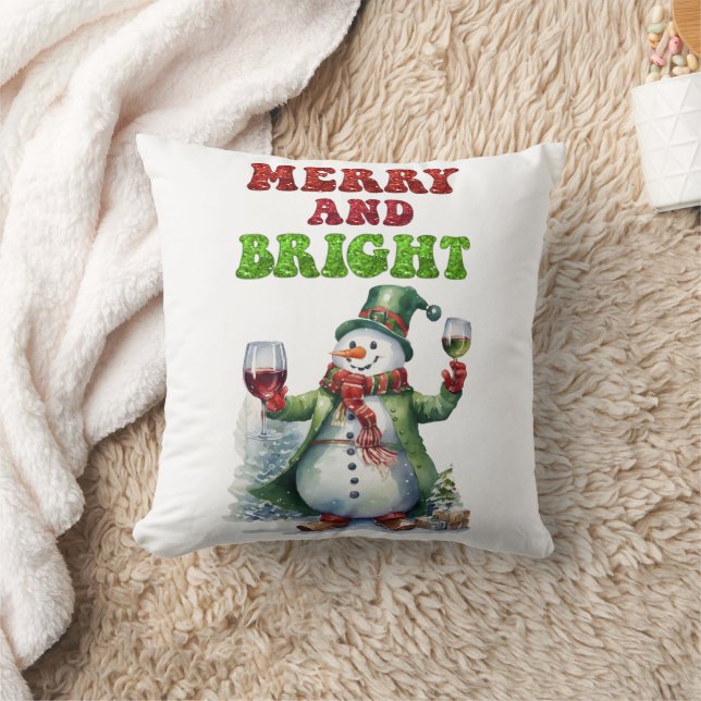 Merry and Bright Snowman  Cushion (Blanket)