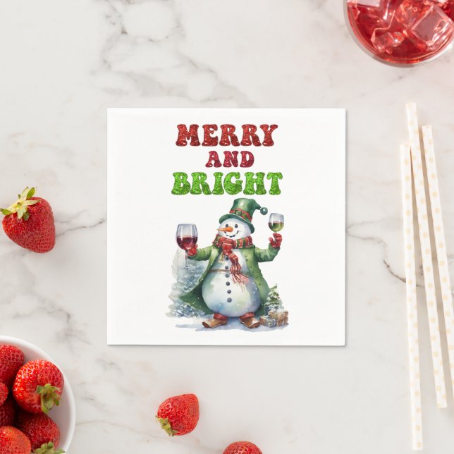 Merry and Bright Snowman  Napkin (Insitu)
