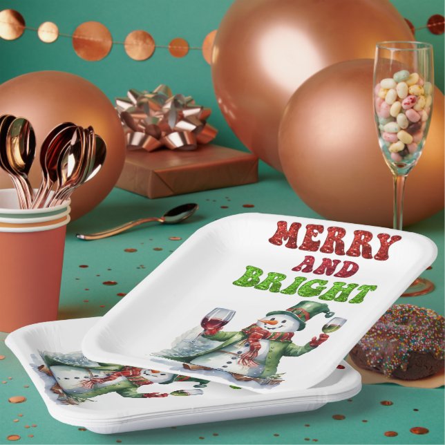 Merry and Bright Snowman  Paper Plate (Multi)