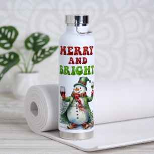 Merry and Bright Snowman Water Bottle