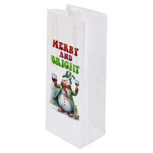 Merry and Bright Snowman  Wine Gift Bag