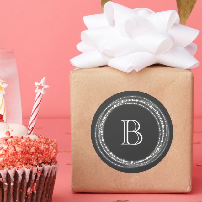 Merry And Bright Sparkles Circles Monogram Holiday Classic Round Sticker (Party)