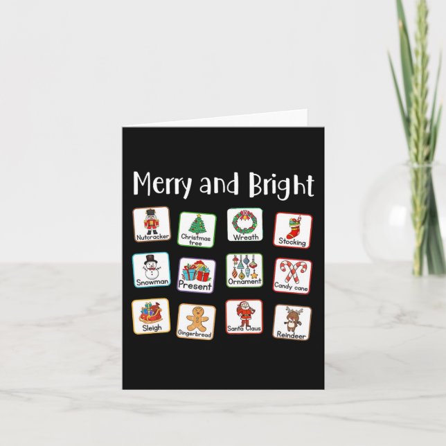 Merry And Bright Speech Therapist AAC SLP Christma Card (Front)