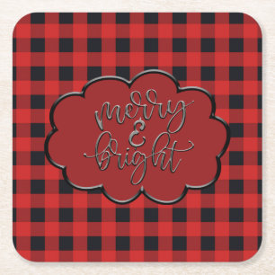 Merry and Bright Square Paper Coaster