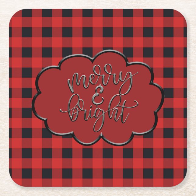 Merry and Bright Square Paper Coaster (Front)