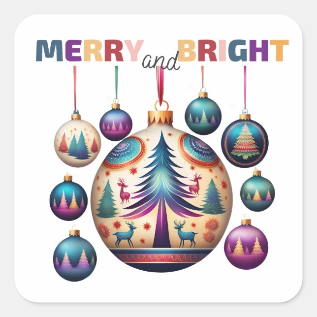 Merry and Bright Square Sticker (Front)