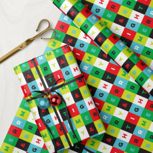 Merry and Bright Squares of Colorful Type Patterne Wrapping Paper