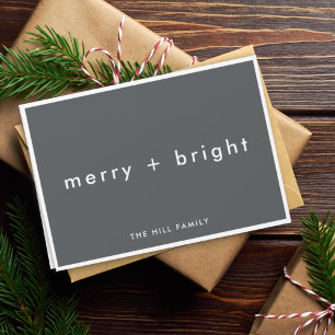 Merry and Bright   Stylish Charcoal Grey Christmas Holiday Card