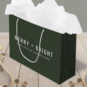 Merry and Bright Stylish Dark Green Christmas Large Gift Bag