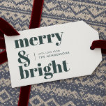 Merry and Bright | Stylish Forest Green Christmas Gift Tags<br><div class="desc">A stylish modern holiday gift tag with a bold retro typography quote "merry & bright" in dark forest green on a white background. The greeting and name can be easily customized to suit your needs. A trendy fun design to stand out this holiday season!</div>