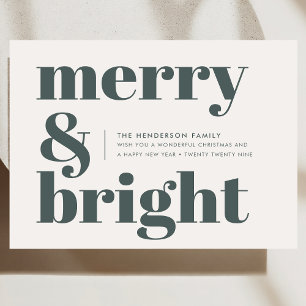 Merry and Bright   Stylish Forest Green Christmas Holiday Card
