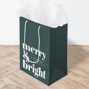 Merry and Bright   Stylish Forest Green Christmas Medium Gift Bag
