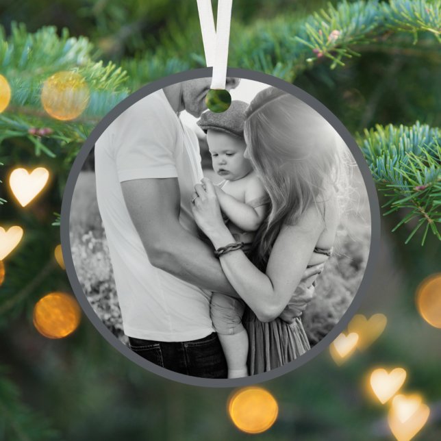 Merry and Bright | Stylish Grey Christmas Photo Metal Tree Decoration (Creator Uploaded)
