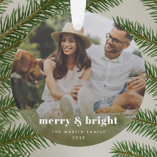 Merry and Bright Stylish Modern Photo Xmas Ornament