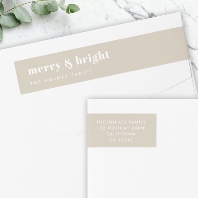 Merry and Bright | Stylish Retro Christmas Stone Wrap Around Label (Creator Uploaded)