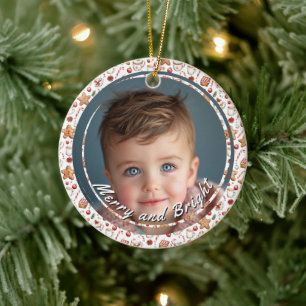 Merry and Bright Sweets Custom Child Photo Ceramic Ornament
